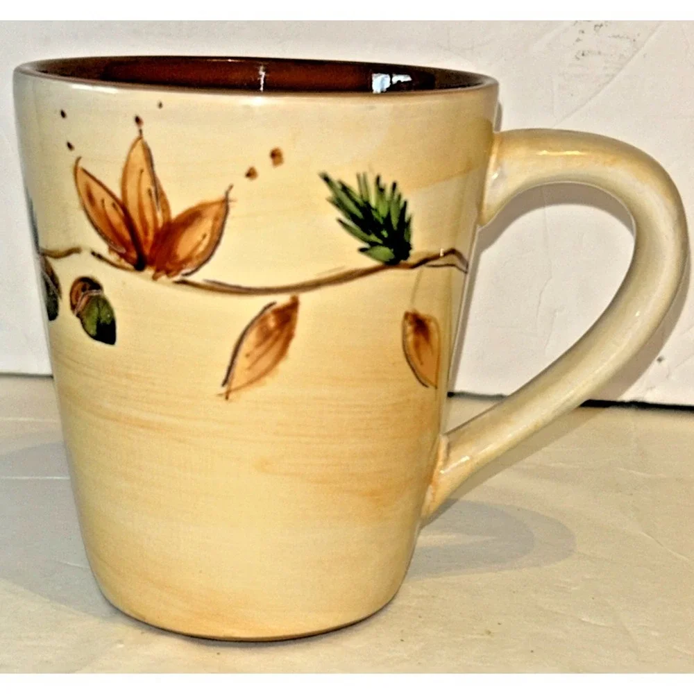 LOT 2 Pottery Barn Tree of Life Autumn Leaves Acorns Coffee Mugs